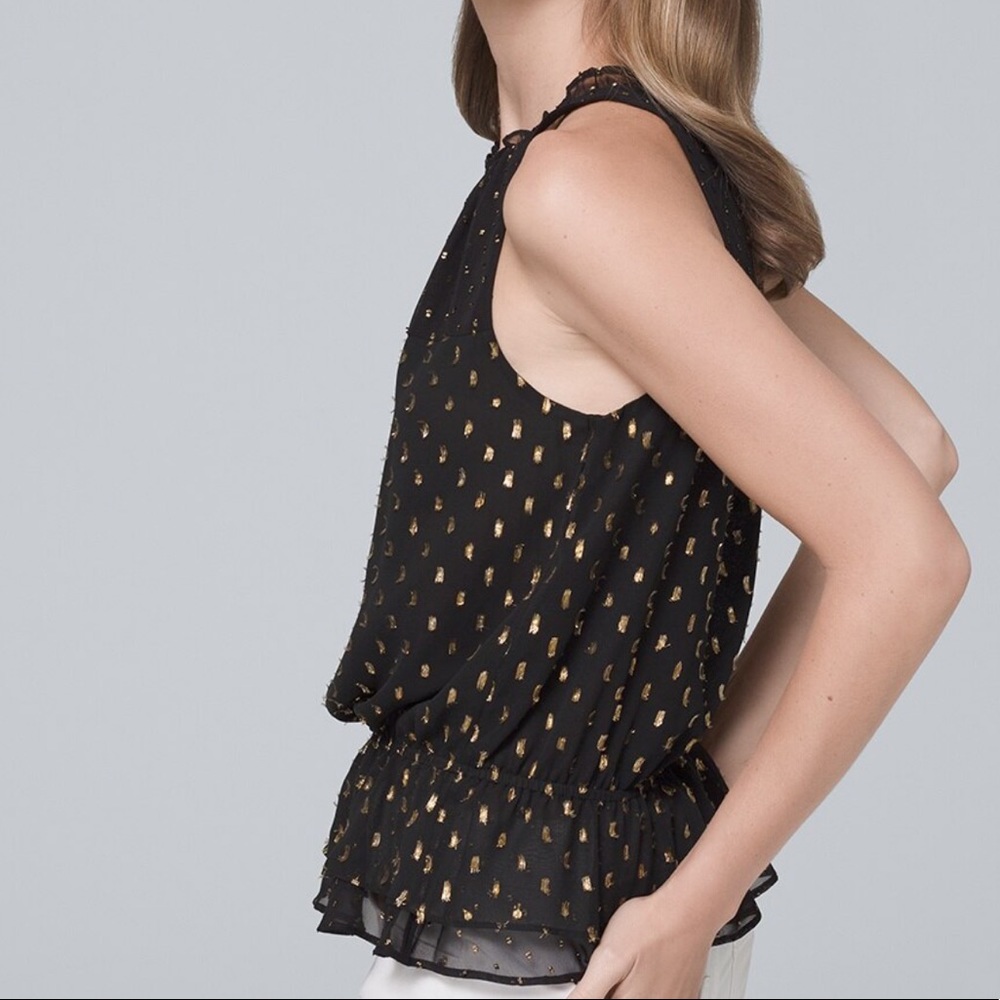 White House Black Market Black Top with Metallic Clip Jacquard Shell, Size XS - Picture 7 of 10
